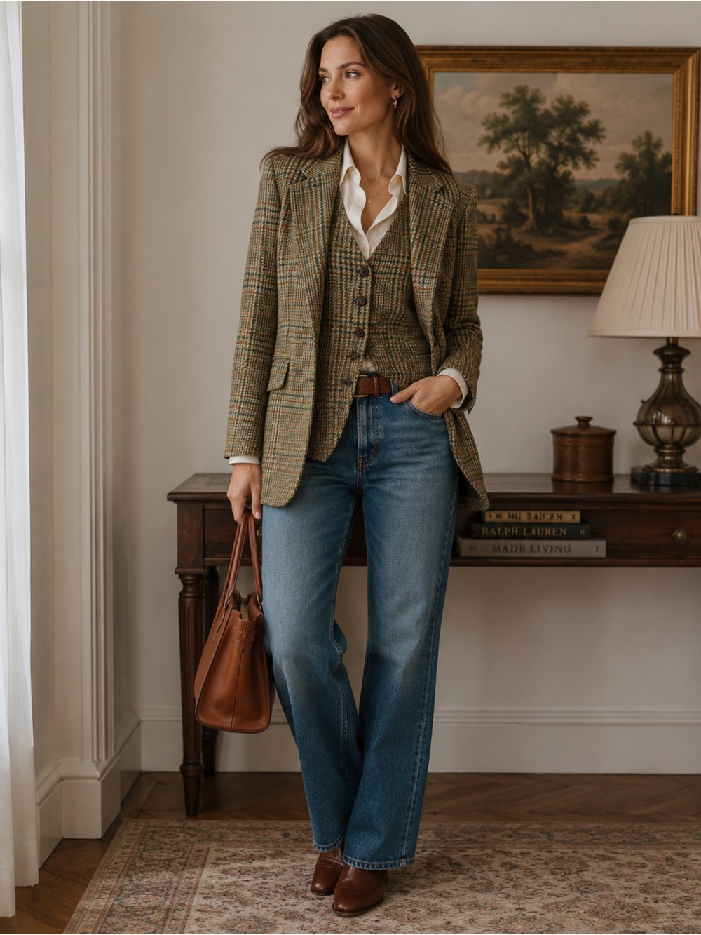 Vintage Wool/Tweed Plaid Blazer & Vest Suit Set Wool Blend Country Heritage